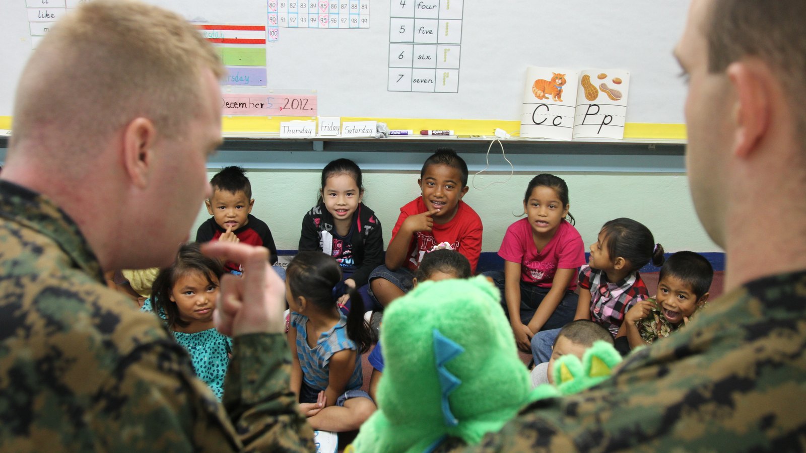 Students at Tinian Elementary School during a classroom visit